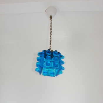Lampa sufitowa lata 70 niebieskie szkło